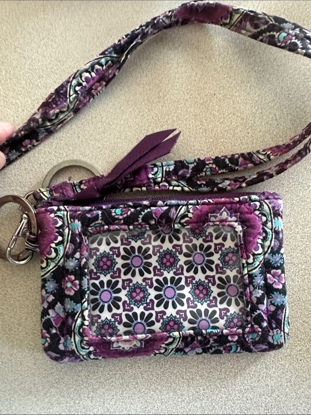 Vera Bradley Purple Teal Floral Quilted Wristlet ID Case - Picture 3 of 3